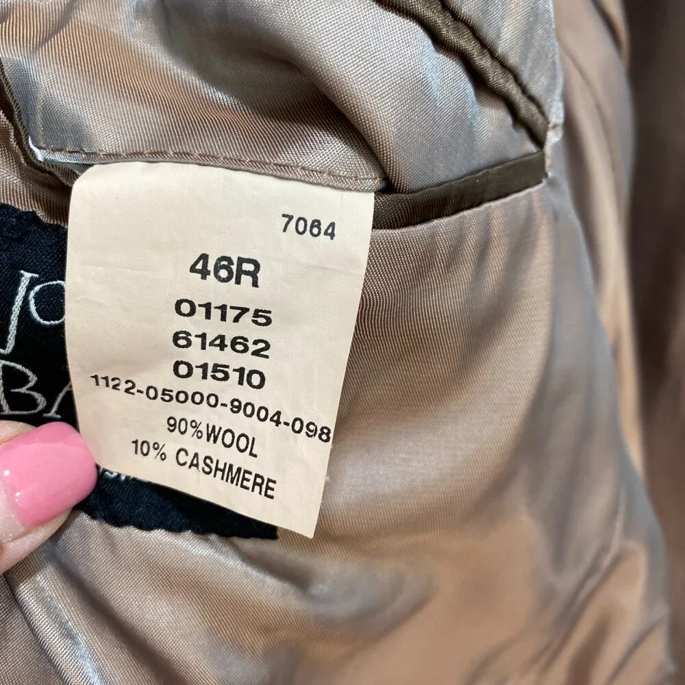 JoS A Bank Wool Cashmere Suit‎ Sport Coat Mens Tan Brown 46R Academia 2 Button